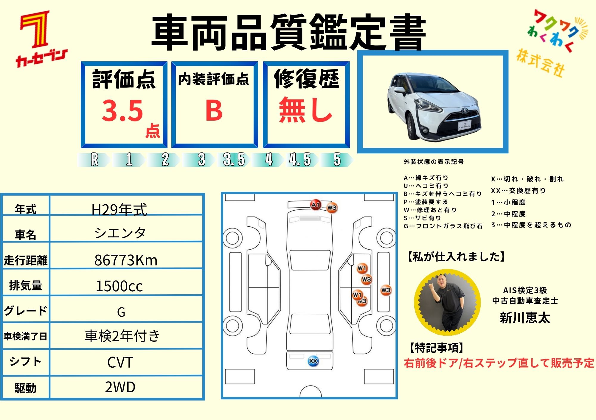 評価書（3.5点／修復歴無）