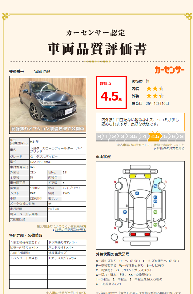 評価4.5点 修復歴無し 2