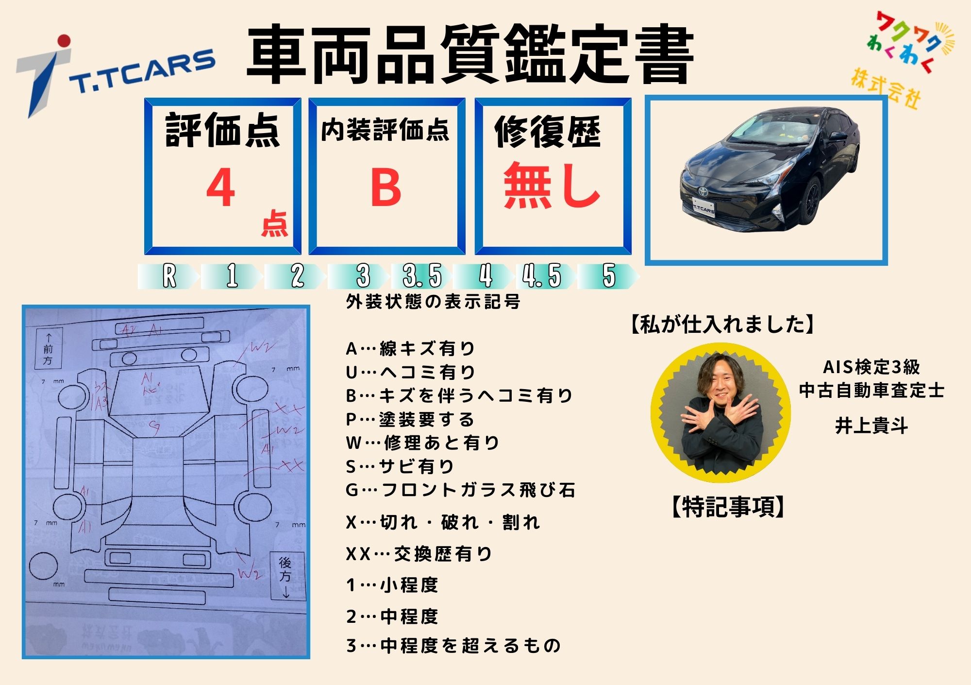 評価4点 修復歴なし 評価書