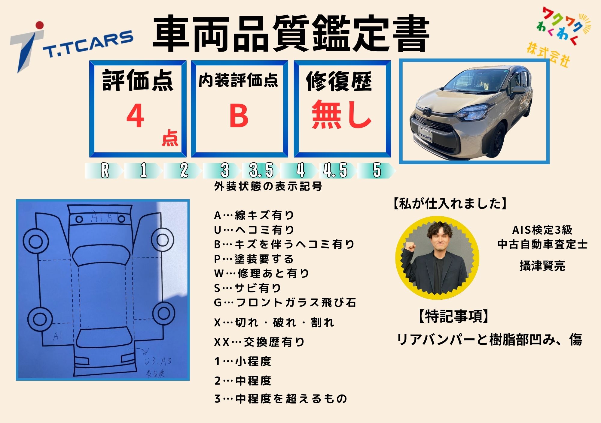 評価4点 修復歴なし 評価書