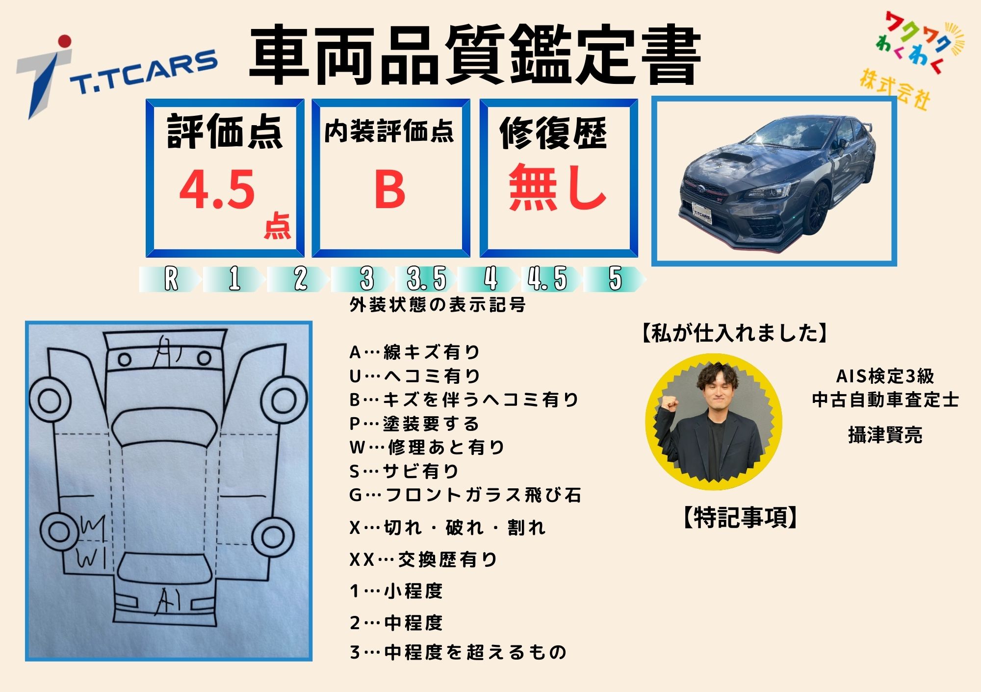 評価点4.5点 修復歴無し
