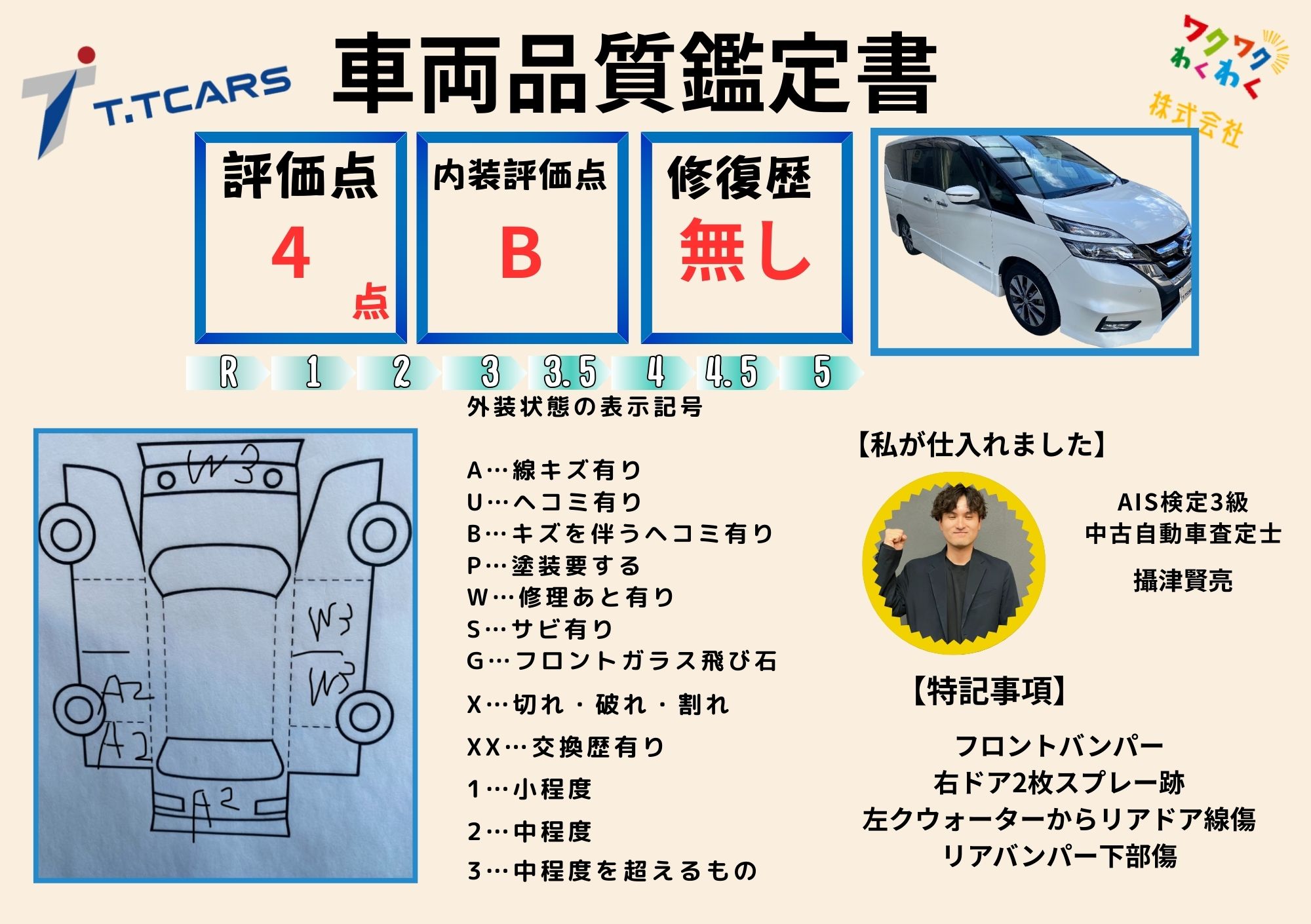 評価4点 修復歴なし 評価書