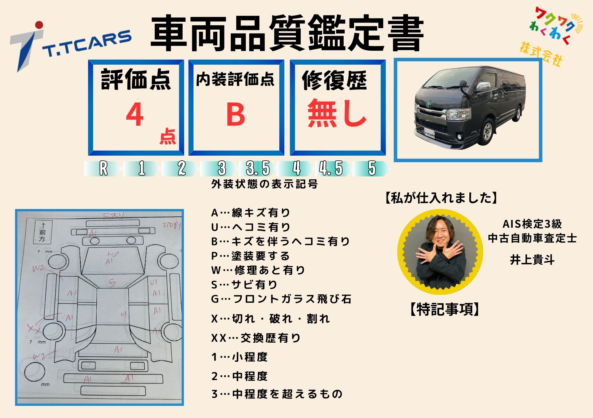評価4点 修復歴なし 評価書 1枚目