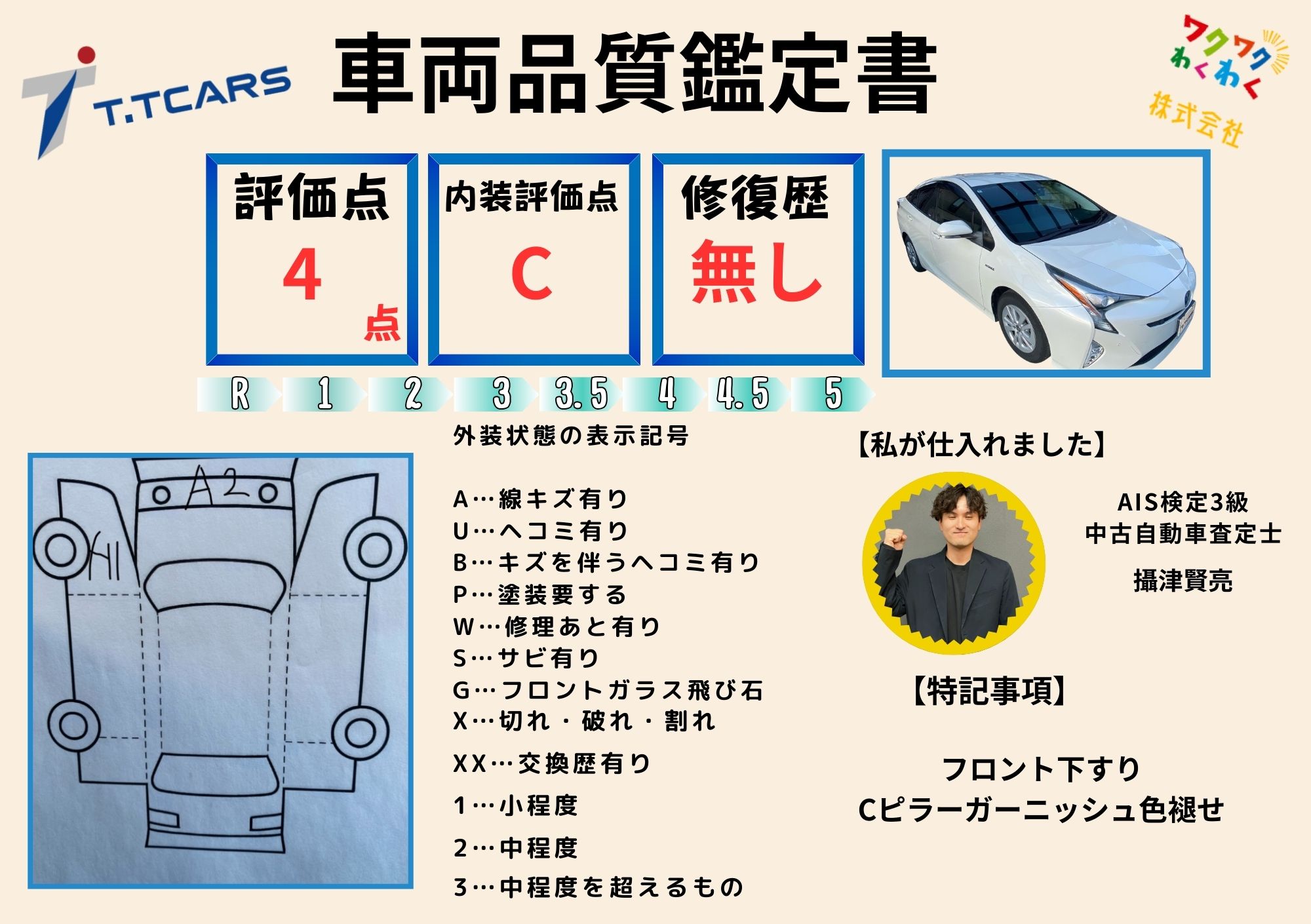 評価4点 修復歴なし 評価書