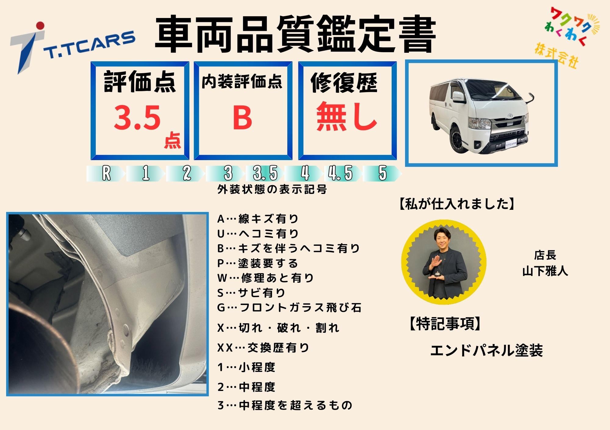 評価4.5点 修復歴無し 評価書 1枚目