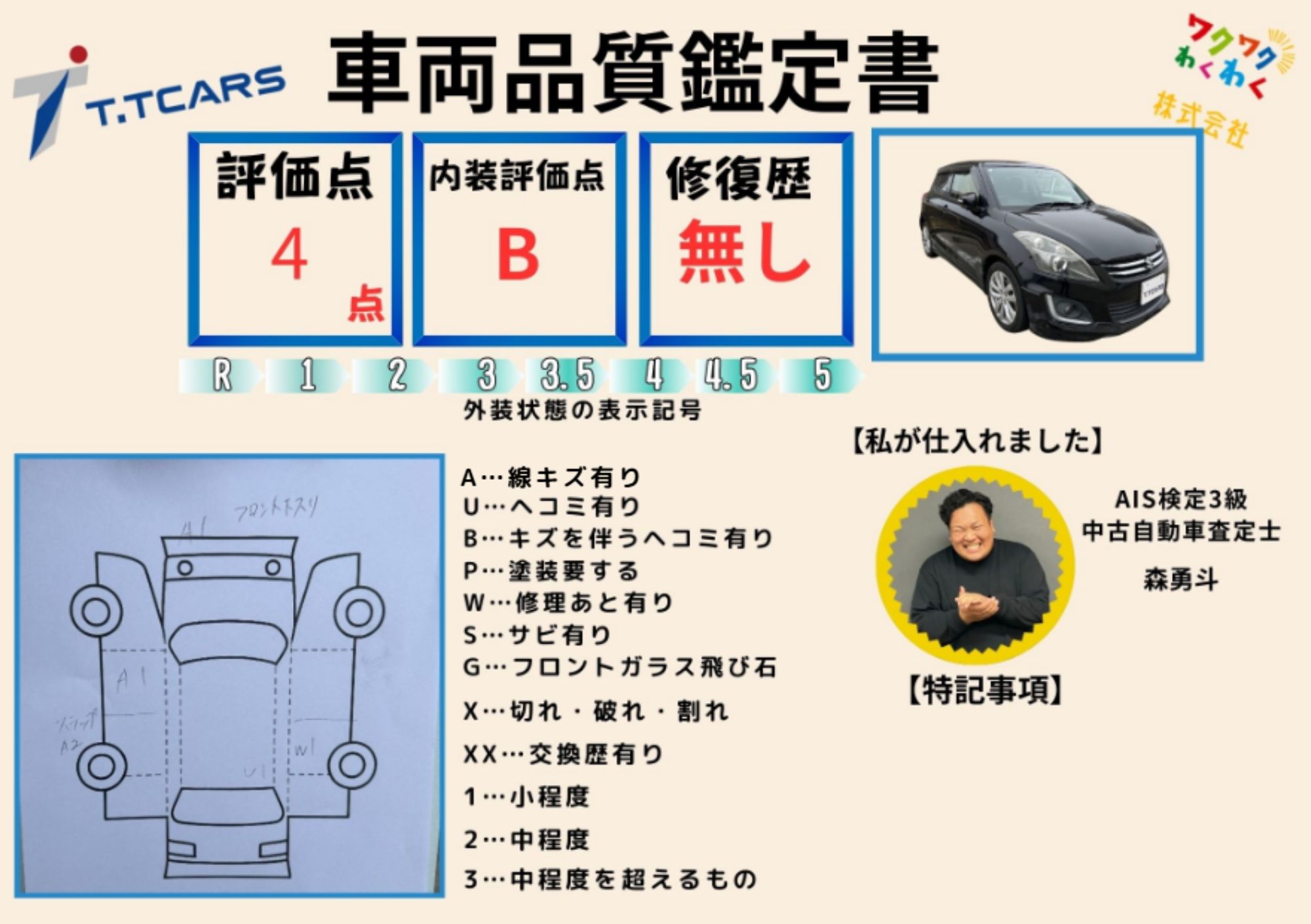 評価点4点 修復歴なし 評価書（1/3）