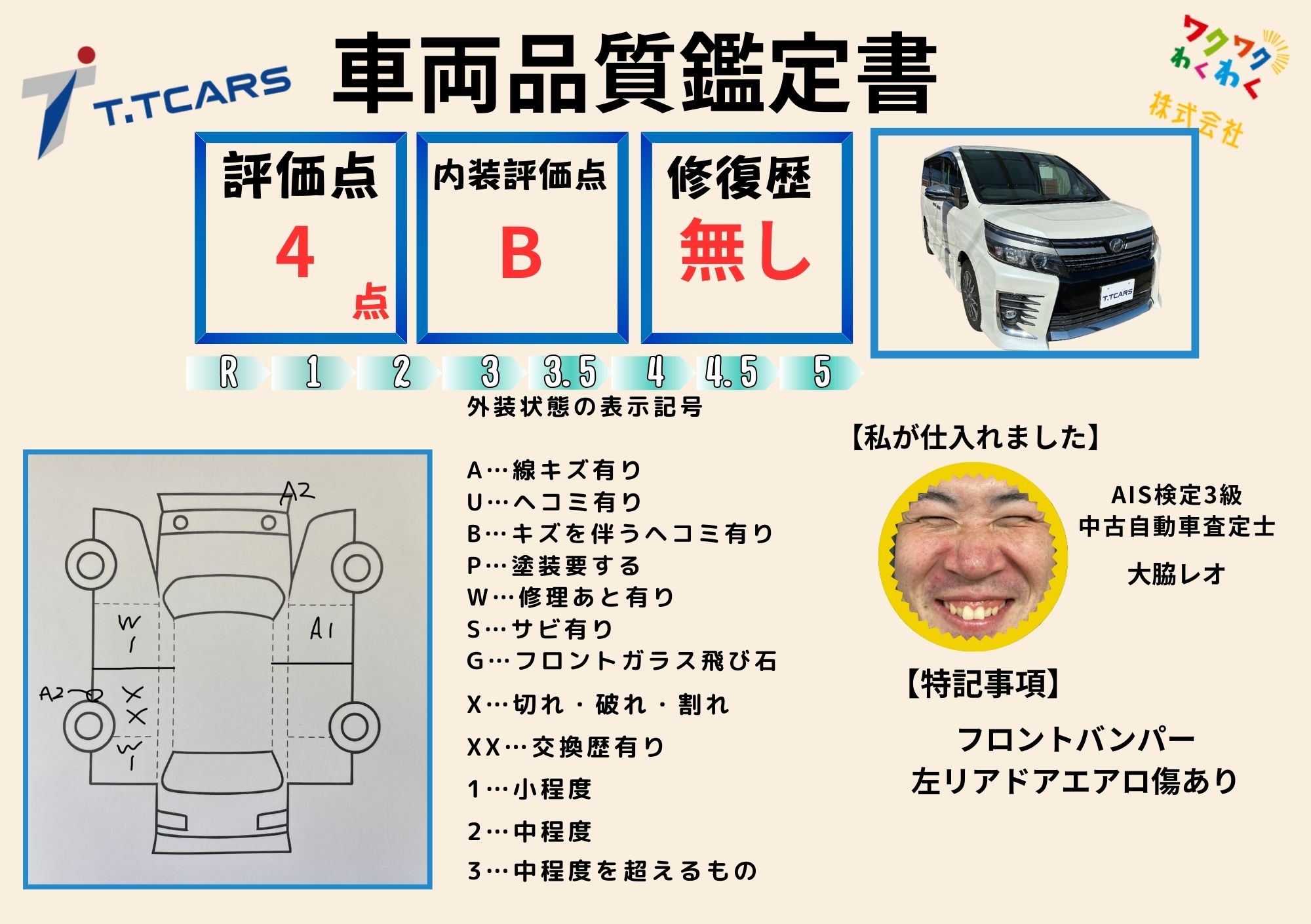 評価4.5点 修復歴なし 評価書 1枚目
