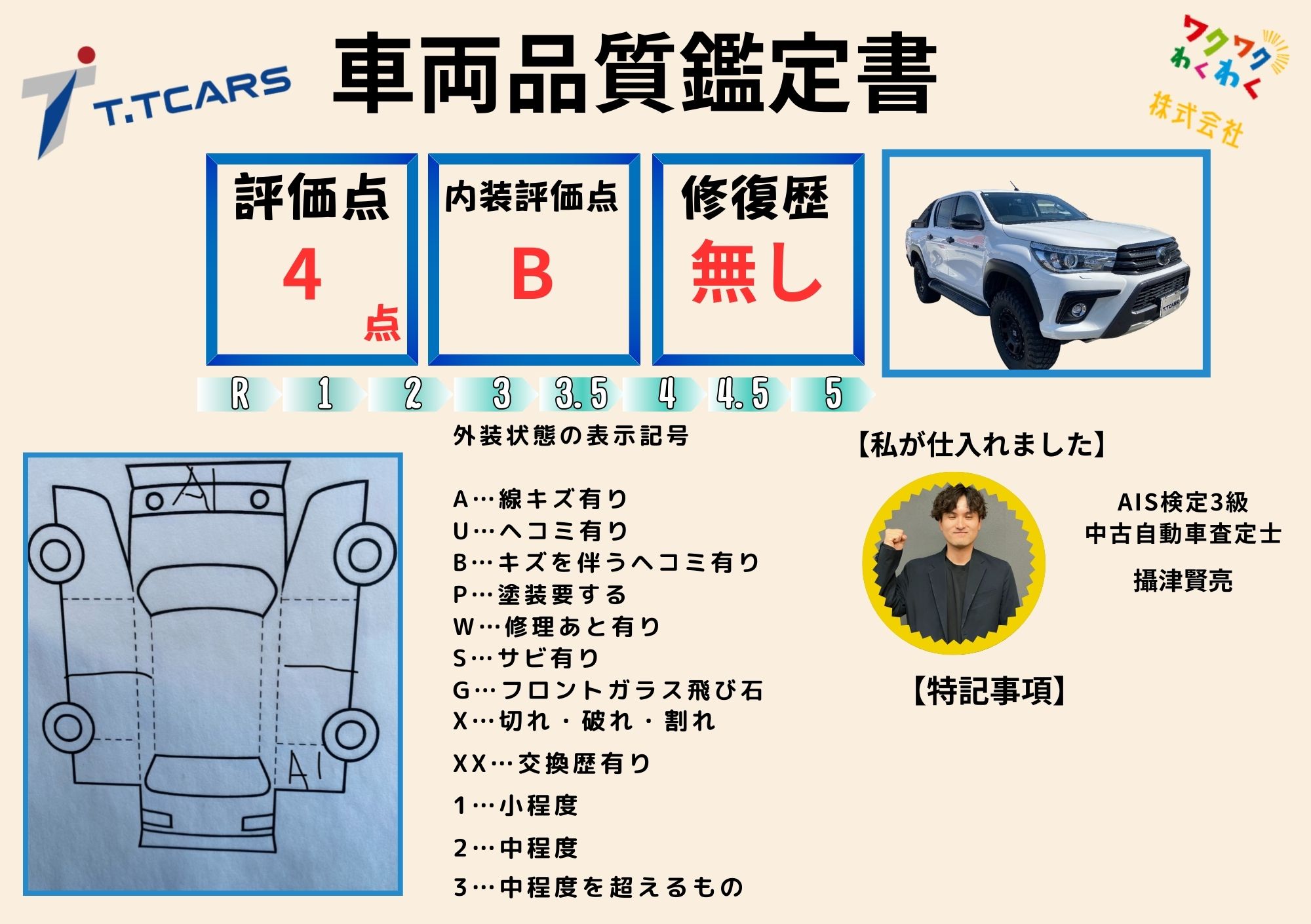 評価4点 修復歴なし 評価書